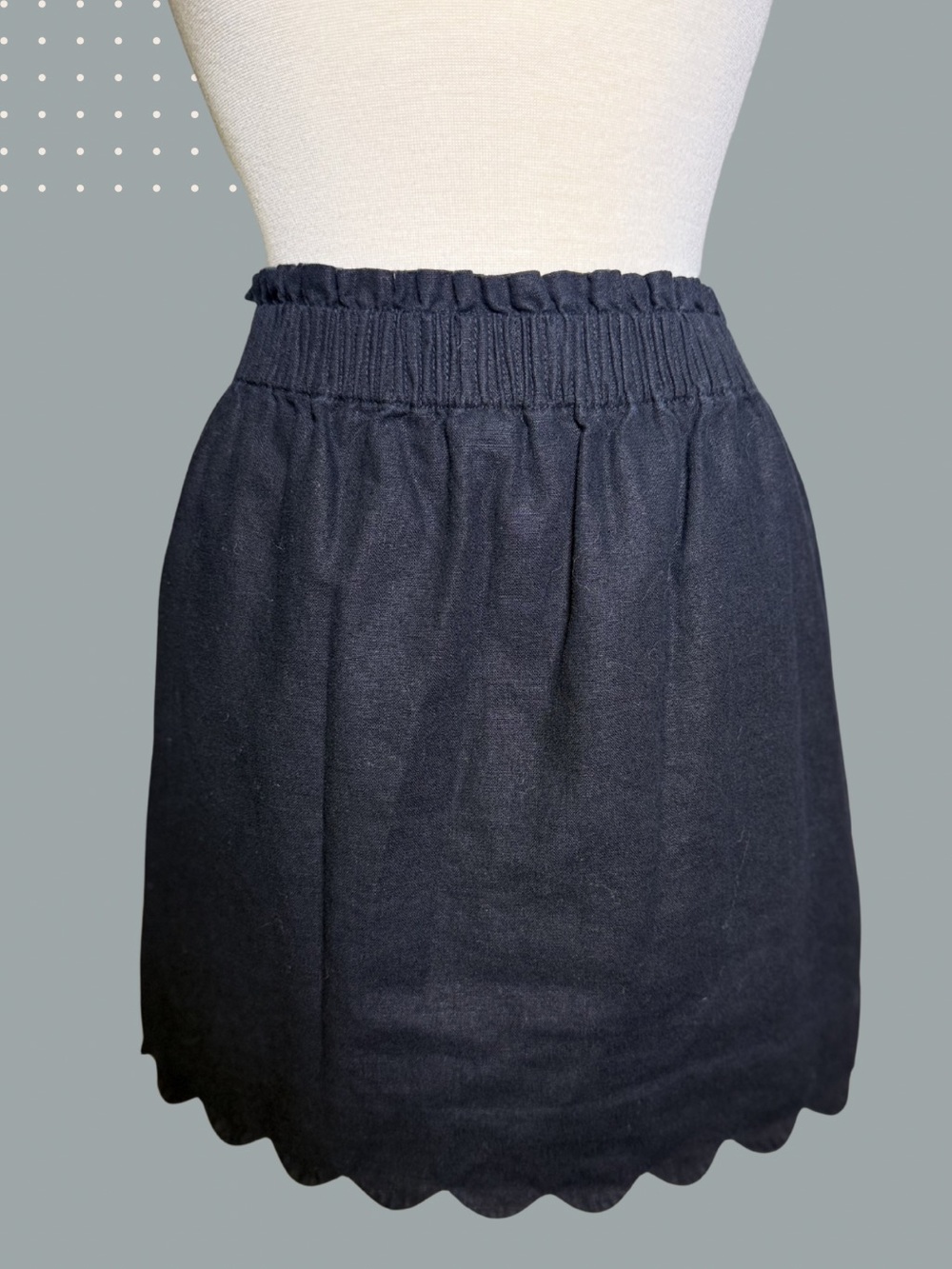 J.Crew Factory Black Linen Blend Scalloped Hem Mini Skirt Size 6